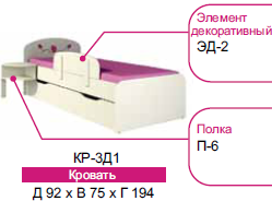 Кровать КР-3Д1  92х75х194 Розалия
