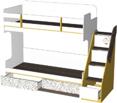 Кровать двухъярусная с лестницей комодом: арт. 02.67.000.001 (Ш 2382  В 1900 Г 900)	