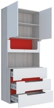 «Палермо-Юниор» Стеллаж с ящиками Красный  Ш × В × Г  902х2110х445 мм ― Мебель в Краснодаре