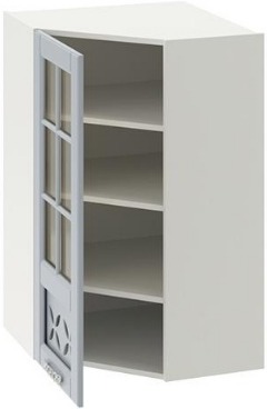 Шкаф навесной угловой c углом 45 со стеклом и декором СКАЙ (Голубая) ВУ45_96-(40)_1ДРДc(L)   (Ш×Г×В): 600×323×960 ― Мебель в Краснодаре