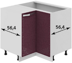 Шкаф нижний угловой с углом 90° (Синга (Баклажан)) НУ90_72_2ДР(НУ) Размеры (Ш×Г×В): 900×900×822 ― Мебель в Краснодаре