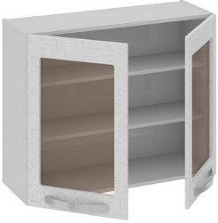 Шкаф верхний со стеклом (Синга (Крем)) В_72-90_2ДРс Размеры (Ш×Г×В): 900×323×720 ― Мебель в Краснодаре