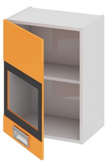Шкаф верхний со стеклом (левый) (БЬЮТИ (Оранж)) В_60-45_1ДРс(А) Размеры (Ш×Г×В): 450×323×600 ― Мебель в Краснодаре